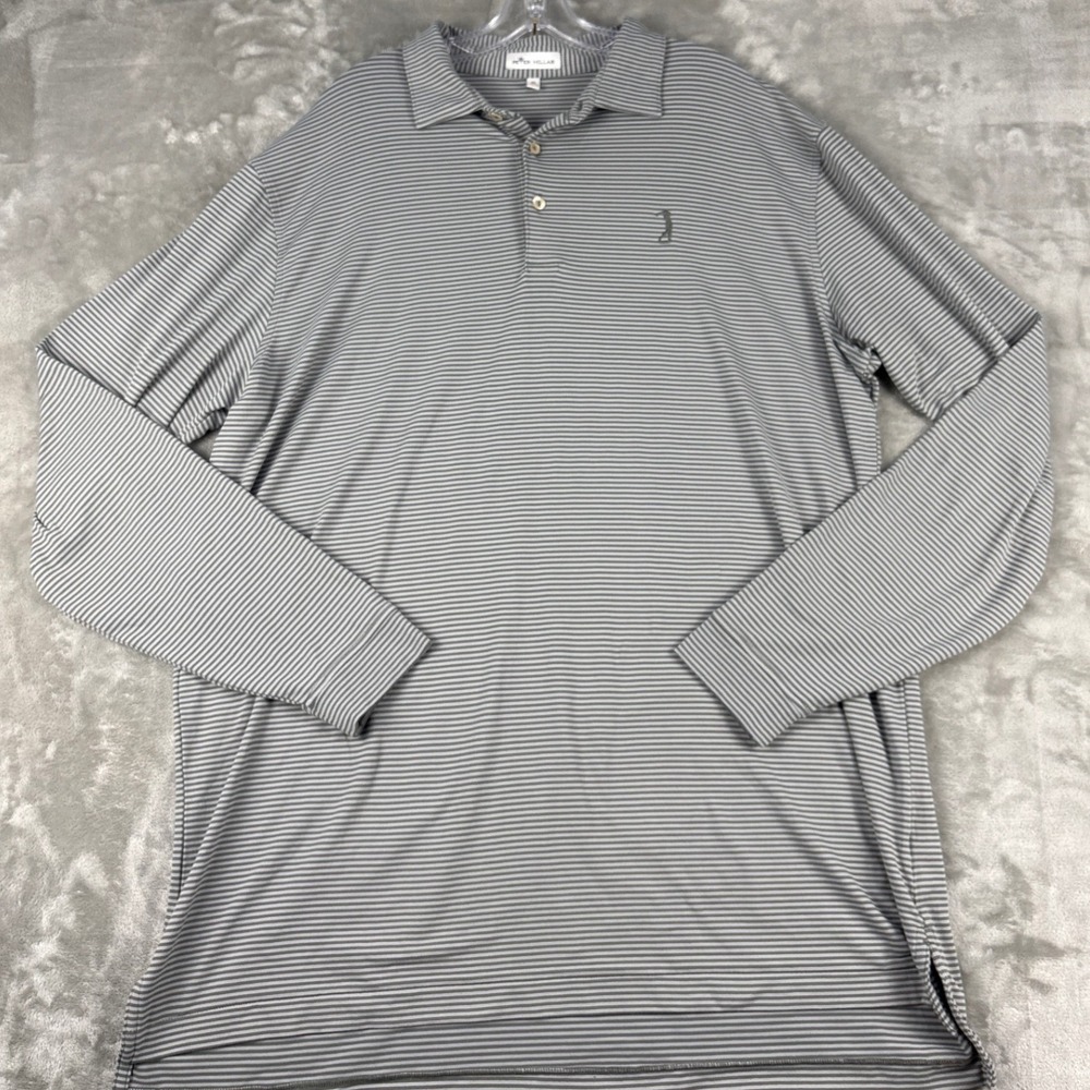 Peter Millar‎ Mens XL Grey Striped Long Sleeve Golf Polo Shirt Embroidered Logo